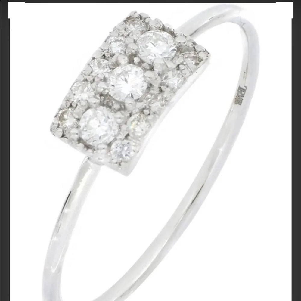 🆕 18K White Gold Pave Diamond Bar Ring size 6